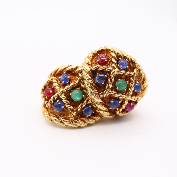 DAVID WEBB 1970 Clips-On Earrings In 18kt Yellow Gold With 8.44 Cts In Gemstones