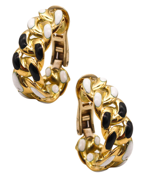 BVLGARI Roma 1970 Enameled Hoops Earrings In Solid 18Kt Yellow Gold