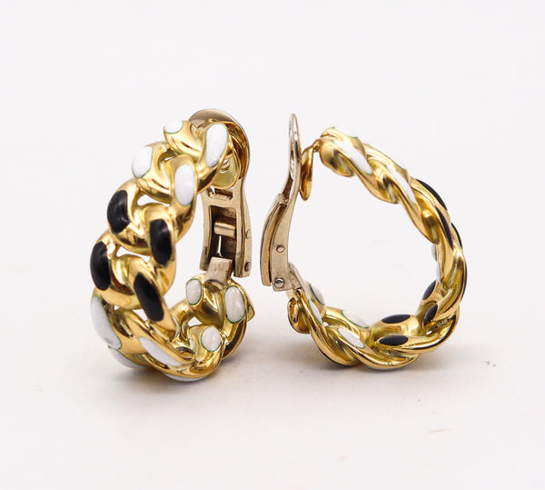 BVLGARI Roma 1970 Enameled Hoops Earrings In Solid 18Kt Yellow Gold