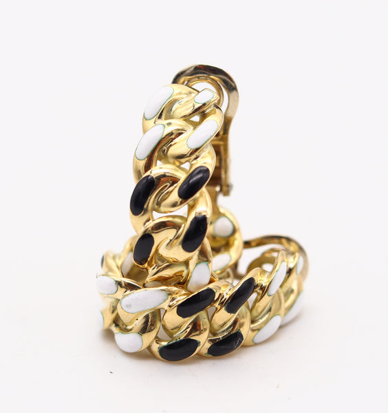 BVLGARI Roma 1970 Enameled Hoops Earrings In Solid 18Kt Yellow Gold