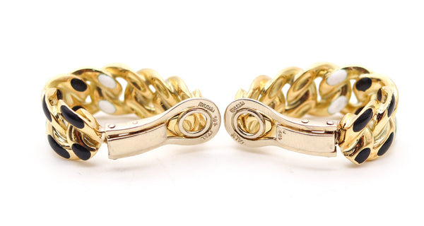 BVLGARI Roma 1970 Enameled Hoops Earrings In Solid 18Kt Yellow Gold