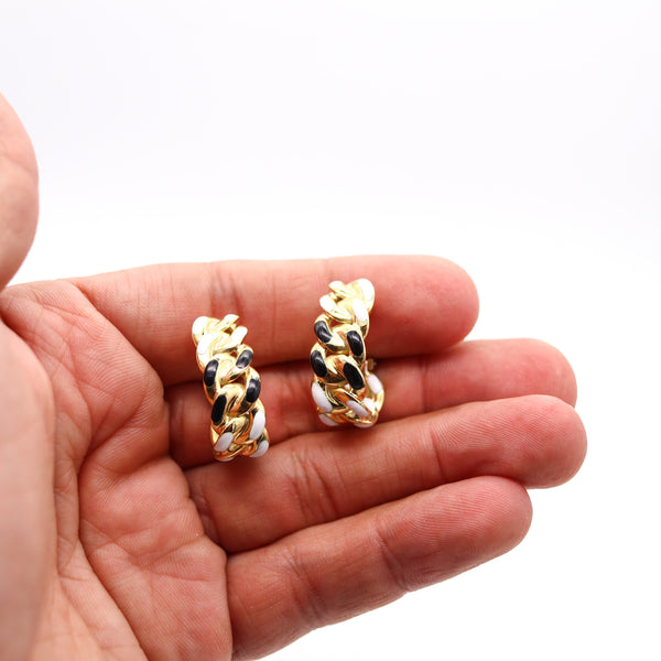 BVLGARI Roma 1970 Enameled Hoops Earrings In Solid 18Kt Yellow Gold