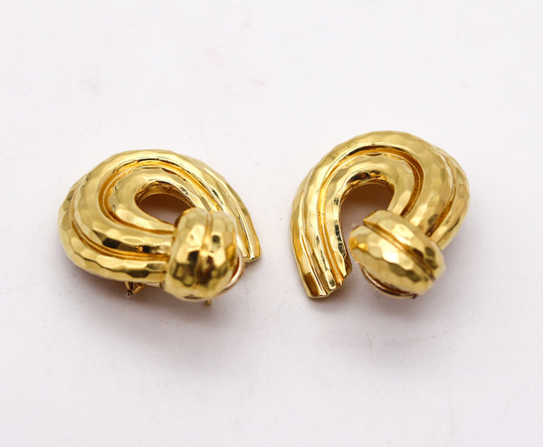 HENRY DUNAY New York Faceted Hoops Earrings In Solid 18Kt Yellow Gold