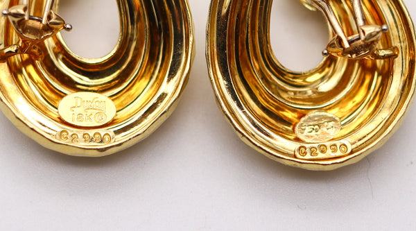 HENRY DUNAY New York Faceted Hoops Earrings In Solid 18Kt Yellow Gold