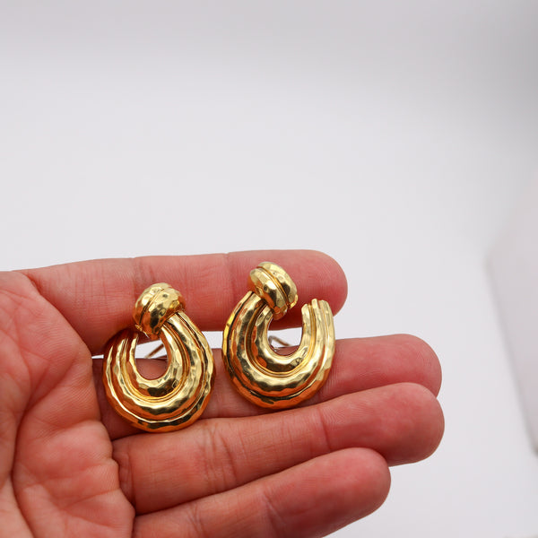 HENRY DUNAY New York Faceted Hoops Earrings In Solid 18Kt Yellow Gold