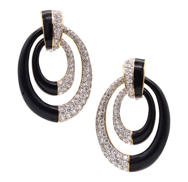PERSEPHONE Enameled Dangle Earrings In 18Kt Gold With 8.19 Ctw Diamonds