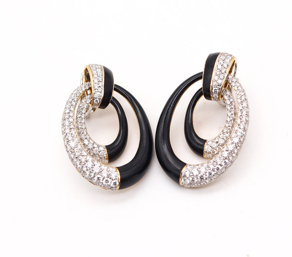 PERSEPHONE Enameled Dangle Earrings In 18Kt Gold With 8.19 Ctw Diamonds