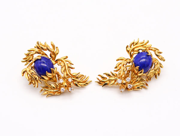 CARTIER 1969 Aldo Cipullo Clips Earrings In 18Kt Yellow Gold With Lapis & Diamonds