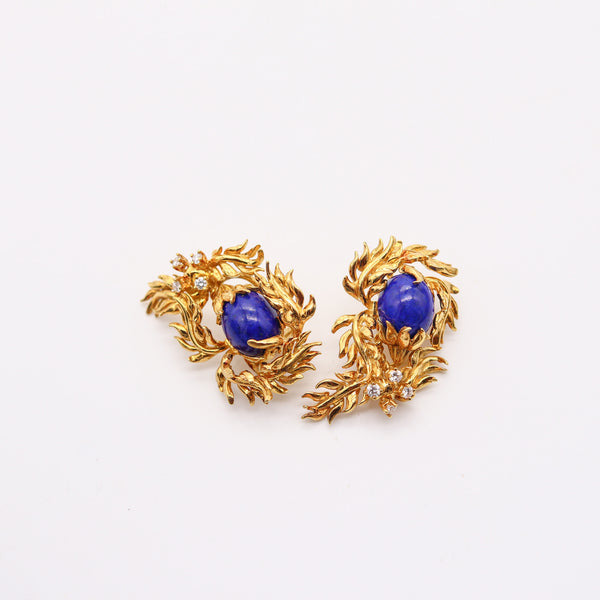 CARTIER 1969 Aldo Cipullo Clips Earrings In 18Kt Yellow Gold With Lapis & Diamonds