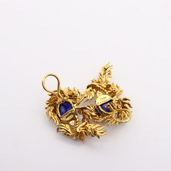 CARTIER 1969 Aldo Cipullo Clips Earrings In 18Kt Yellow Gold With Lapis & Diamonds