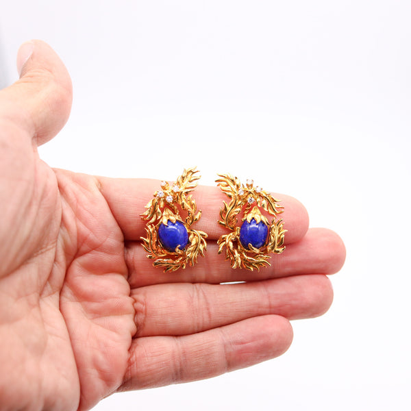 CARTIER 1969 Aldo Cipullo Clips Earrings In 18Kt Yellow Gold With Lapis & Diamonds