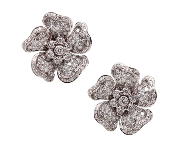 SABBADINI Flowers Clips Earrings In 18Kt White Gold With 3.78 Ctw In Diamonds