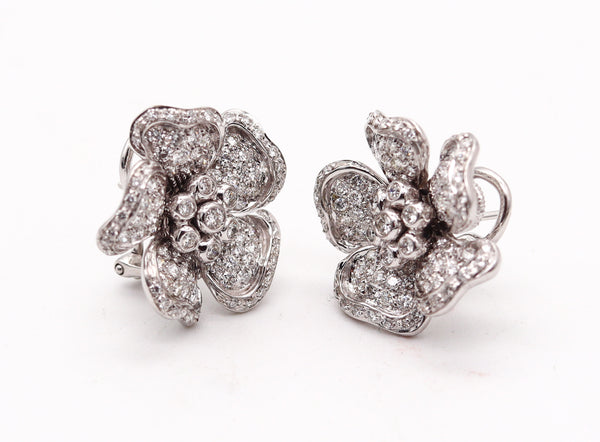 SABBADINI Flowers Clips Earrings In 18Kt White Gold With 3.78 Ctw In Diamonds