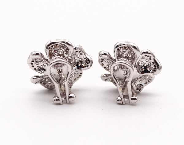 SABBADINI Flowers Clips Earrings In 18Kt White Gold With 3.78 Ctw In Diamonds