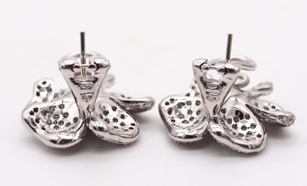 SABBADINI Flowers Clips Earrings In 18Kt White Gold With 3.78 Ctw In Diamonds
