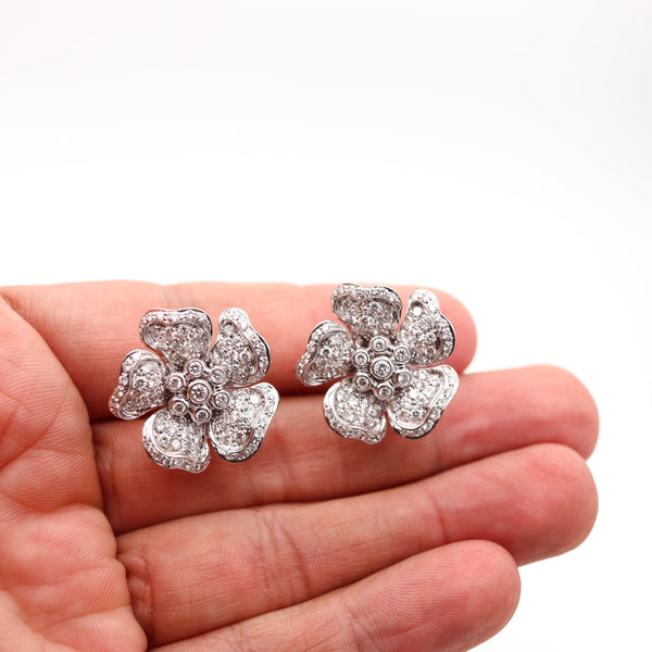SABBADINI Flowers Clips Earrings In 18Kt White Gold With 3.78 Ctw In Diamonds