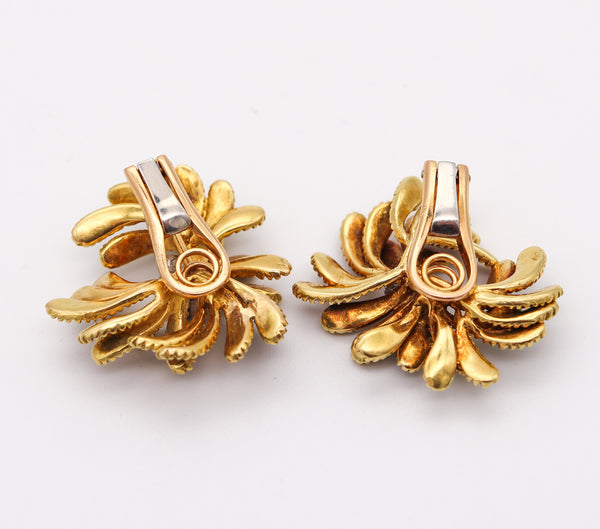FRENCH 1960 Enameled Retro Modern Clips Earrings In 18Kt Yellow Gold With Diamonds