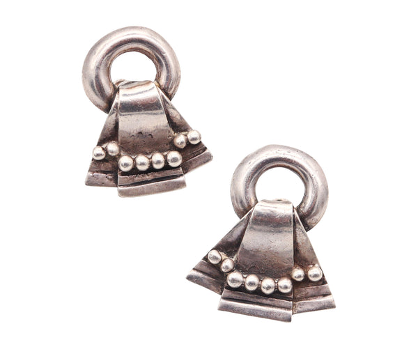 WILLIAM SPRATLING 1940 Taxco Deco Retro Earrings In .925 Sterling Silver