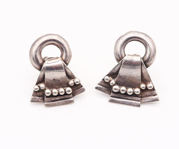 WILLIAM SPRATLING 1940 Taxco Deco Retro Earrings In .925 Sterling Silver
