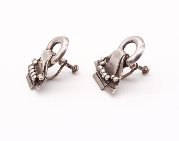 WILLIAM SPRATLING 1940 Taxco Deco Retro Earrings In .925 Sterling Silver