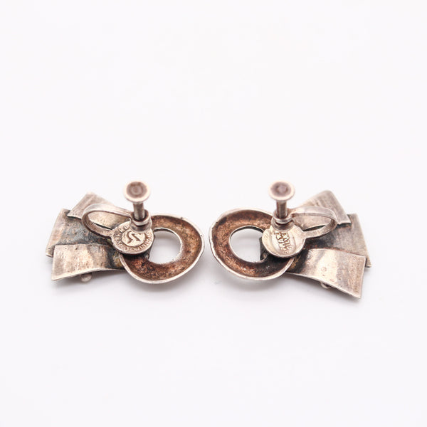 WILLIAM SPRATLING 1940 Taxco Deco Retro Earrings In .925 Sterling Silver