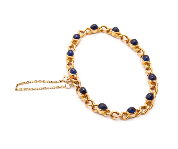FRENCH Stations Bracelet In Solid 18Kt Yellow Gold With 11.64 Ctw In Sapphires