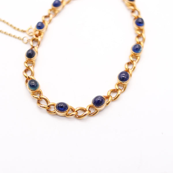 FRENCH Stations Bracelet In Solid 18Kt Yellow Gold With 11.64 Ctw In Sapphires