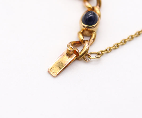 FRENCH Stations Bracelet In Solid 18Kt Yellow Gold With 11.64 Ctw In Sapphires