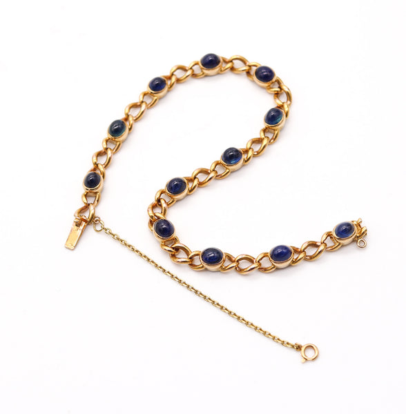 FRENCH Stations Bracelet In Solid 18Kt Yellow Gold With 11.64 Ctw In Sapphires