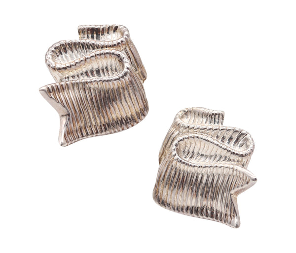 ANGELA CUMMINGS 1985 Studio Ribbons Clips-On Earrings In .925 Sterling Silver