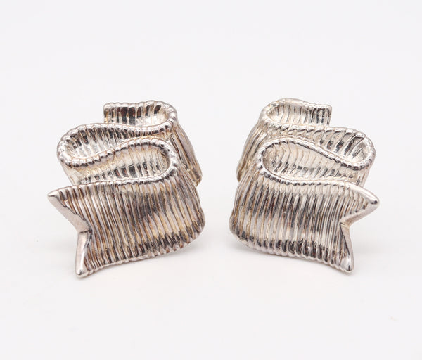 ANGELA CUMMINGS 1985 Studio Ribbons Clips-On Earrings In .925 Sterling Silver