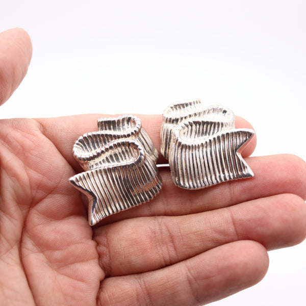 ANGELA CUMMINGS 1985 Studio Ribbons Clips-On Earrings In .925 Sterling Silver