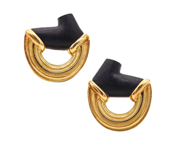 CHRISTOPHER WALLING Clips Earrings In 18Kt Gold With Carved Ebony Woods