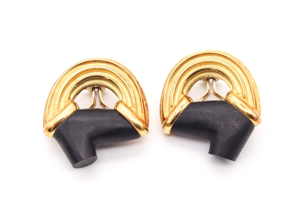 CHRISTOPHER WALLING Clips Earrings In 18Kt Gold With Carved Ebony Woods
