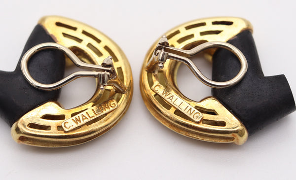 CHRISTOPHER WALLING Clips Earrings In 18Kt Gold With Carved Ebony Woods
