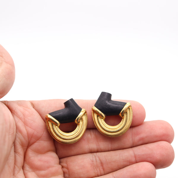 CHRISTOPHER WALLING Clips Earrings In 18Kt Gold With Carved Ebony Woods