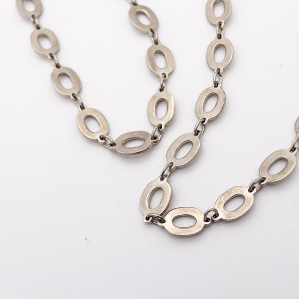 PIERRE CARDIN 1970 Paris Modernist Long Necklace Sautoir In .925 Sterling Silver
