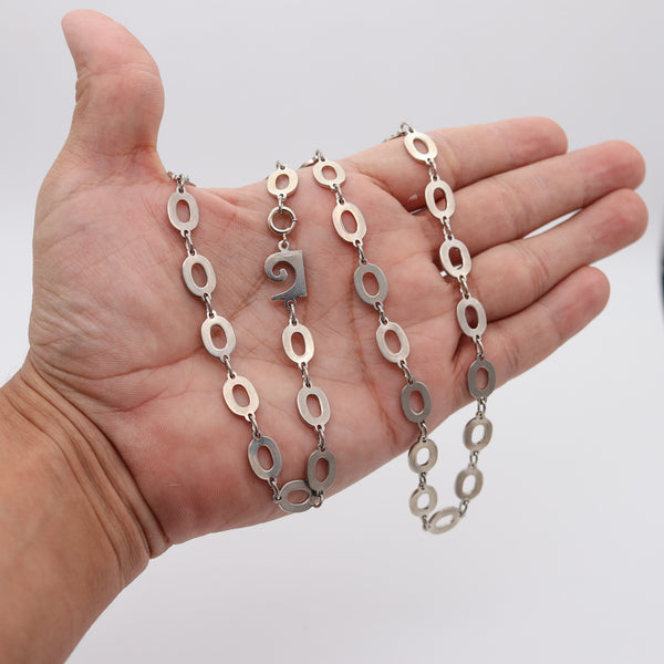 PIERRE CARDIN 1970 Paris Modernist Long Necklace Sautoir In .925 Sterling Silver