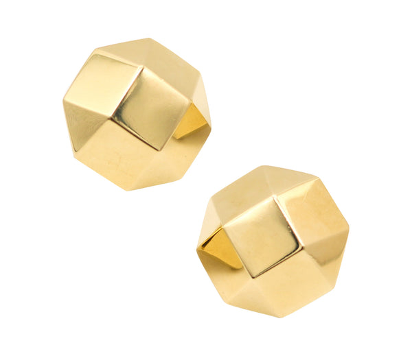 CARTIER 1970 Geometric Faceted Clips-On Earrings In Solid 18Kt Yellow Gold
