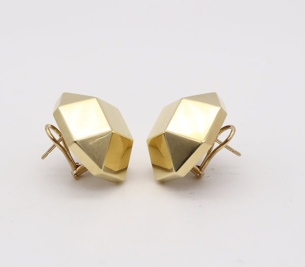 CARTIER 1970 Geometric Faceted Clips-On Earrings In Solid 18Kt Yellow Gold