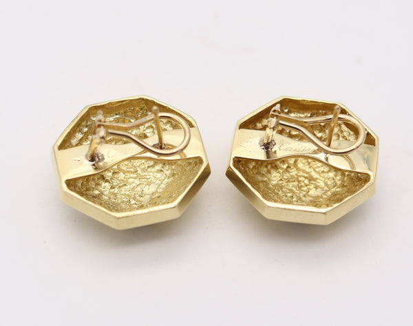 CARTIER 1970 Geometric Faceted Clips-On Earrings In Solid 18Kt Yellow Gold