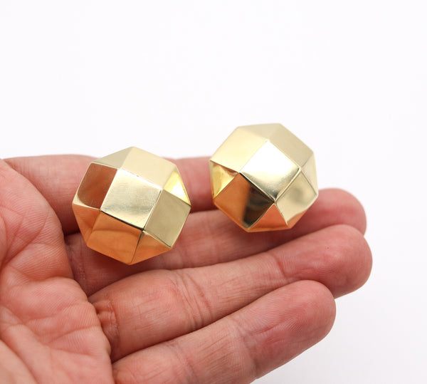 CARTIER 1970 Geometric Faceted Clips-On Earrings In Solid 18Kt Yellow Gold