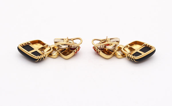 ROBERTO LEGNAZZI 1970 Dangle Drop Earrings In 18Kt Gold With Coral & Onyx