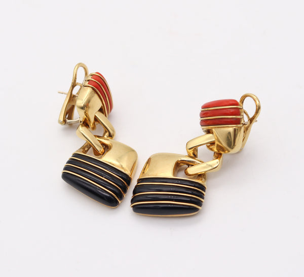 ROBERTO LEGNAZZI 1970 Dangle Drop Earrings In 18Kt Gold With Coral & Onyx