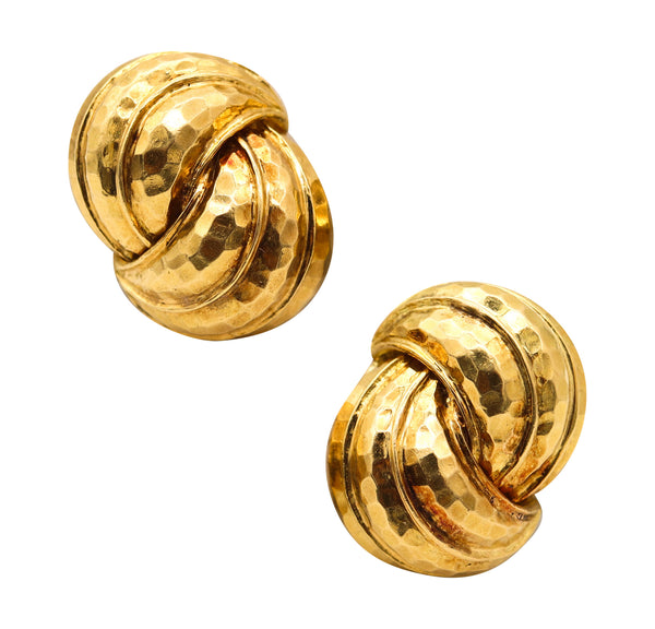 DAVID WEBB 1970 Faceted Swirls Clips-On Earrings In Solid 18Kt Yellow Gold
