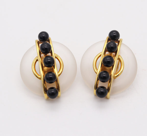 CARTIER 1972 Aldo Cipullo Earrings In 18Kt Yellow Gold With Rock Quartz & Onyx