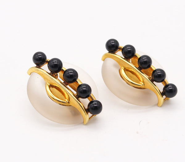 CARTIER 1972 Aldo Cipullo Earrings In 18Kt Yellow Gold With Rock Quartz & Onyx