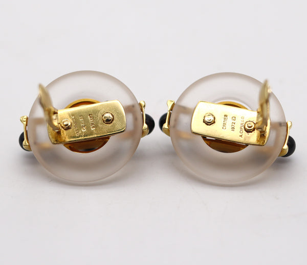 CARTIER 1972 Aldo Cipullo Earrings In 18Kt Yellow Gold With Rock Quartz & Onyx