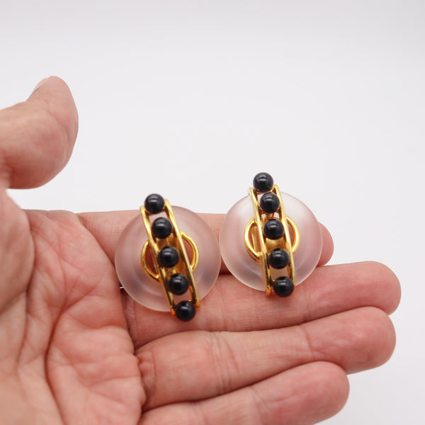 CARTIER 1972 Aldo Cipullo Earrings In 18Kt Yellow Gold With Rock Quartz & Onyx