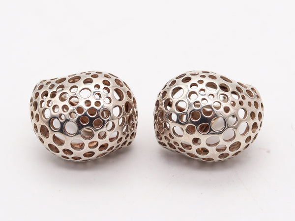 ANGELA CUMMINGS 1991 Perforations Free-Form Earrings In Solid .925 Sterling Silver
